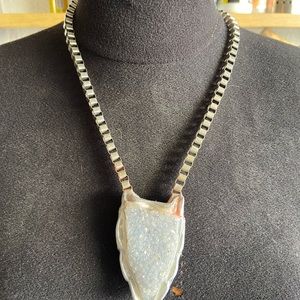 ✨Adina Mills Opalite crystal geode with silver chain. One of a kind!!!
